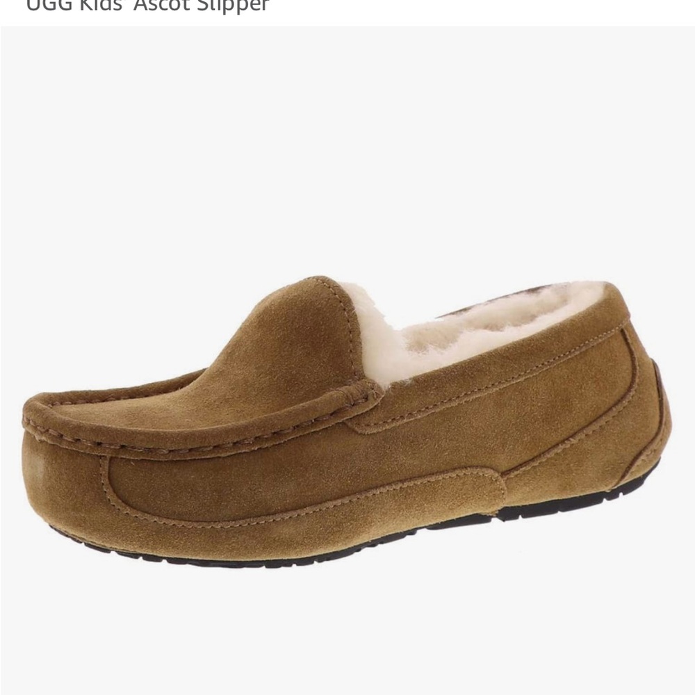 UGG Youth 3 Chestnut Suede Ascot Slipper Leather Wool Loafer